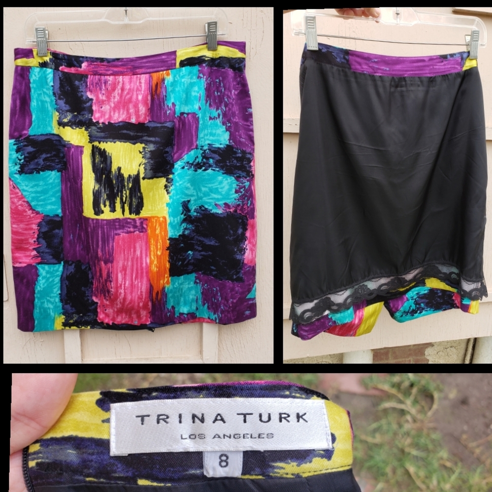 8 women TRINA TURK career pencil skirt silk cotton